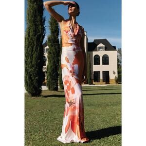 brulee cut out maxi dress Especia | Dresses | Especia Brulee Pink Satin Floral Cut Out Maxi Dress  Womens Size Xs